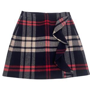 Women's J. Crew Size 0 Wool Blend Plaid Mini Skirt Ruffle Double Serge Lined